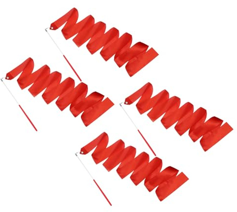 YELARXI 4 Pcs Dance Ribbons, 78.7 Gymnastics Ribbon Streamers, Rhythmic Dance Twirling Sticks with Non-Slip Red Wand -Fitting for (Gymnastics/Talent Shows/Artistic/Party) Red