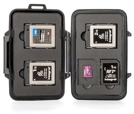 Integral Estuche para tarjetas de memoria de 7 ranuras: para 3 tarjetas CFexpress, 2 SD y 2 Micro SD (SDXC/SDHC) caja antiestática a prueba de golpes con sellado a prueba de polvo, duradera y portátil