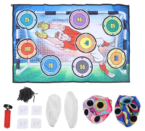 Almeigrity Set da Gioco con Pallone da Calcio 2 in 1 con 2 Palline Coordinazione Occhio Mano Abilità Motorie Lancio del Obiettivo di Calcio Gioco da Obiettivo per Cortile Interno