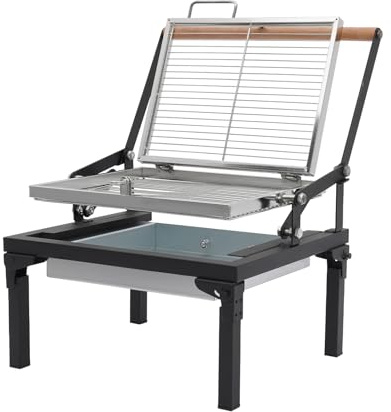 Barbecue pieghevole con piedini bassi, in acciaio inox, per barbecue, campeggio e picnic, 48 x 38 cm, 3 – 4 persone