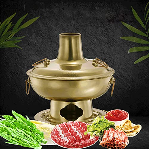 Shabu - Pentola calda vintage in rame, tradizionale cinese, 20 cm, con camino, padella a carbone, perfetta per riunioni di famiglia e autentica esperienza culinaria