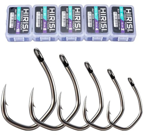 Set di ganci da pesca in acciaio al carbonio rivestito in PTFE, diverse misure, in scatole combinate (50 pezzi per scatola) (FBA-8033-5)