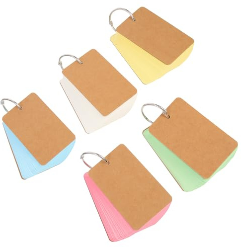 MINAOLULUS 5pcs Blank English Word Flash Cards with Binding Rings, Colored Hard Cardstock for DIY Memory, Study and Revision, Portable Student Stationery for School and Home Use