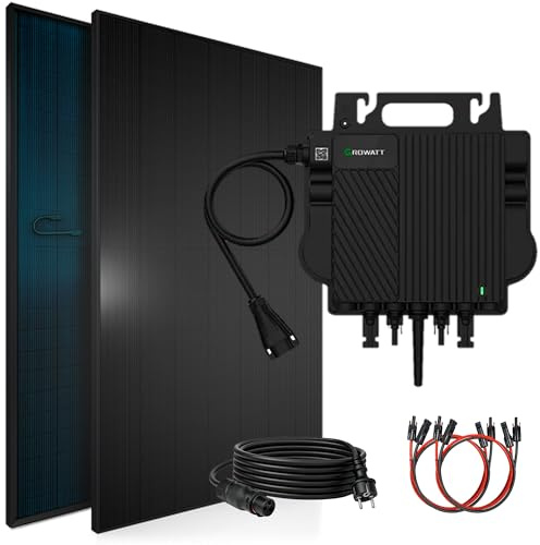 SUNNIVA® 920W Balkonkraftwerk BIFAZIAL FULLBLACK komplett Steckdose GROWATT NEO-800M-X Watt Wechselrichter, PV Solaranlage Komplettset,2x460W Glas-Glas Bifacial Solarmodule, 5m Kabel,4x1m Solarkabel