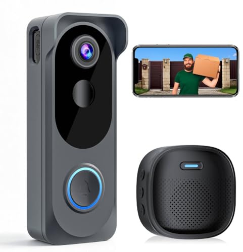 Video Doorbell Wireless Camera , 2K HD No Subscription Smart Door Bells Camera, PIR Motion Detection, Night Vision, 2-Way Audio, Battery Powered, Support SD Card/Cloud , 2.4G WiFi, Works with Alexa