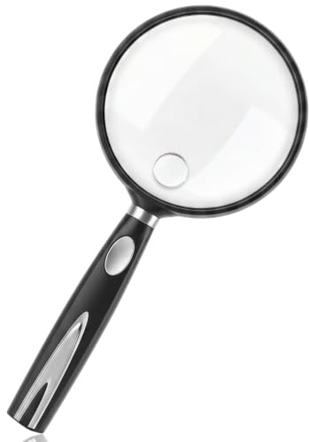 Magnifying Glass, 10X Large Handheld Magnifying Glass with Non-slip Handle for Reading, Nature Exploration & Hobby Observation (Black)