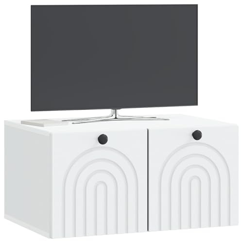vidaXL Mobile Porta TV da Muro Bianco 59,5 x 41 x 30 cm, Stoccaggio moderno per il salotto, design rettangolare, mensole da parete, console per media, unità intrattenimento ampia