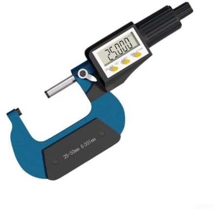 Digitale Bügelmessschraube 0-25mm Edelstahl Außenmikrometer mit LCD Anzeige 0.001mm Präzision für Metallbearbeitung(25-50mm)