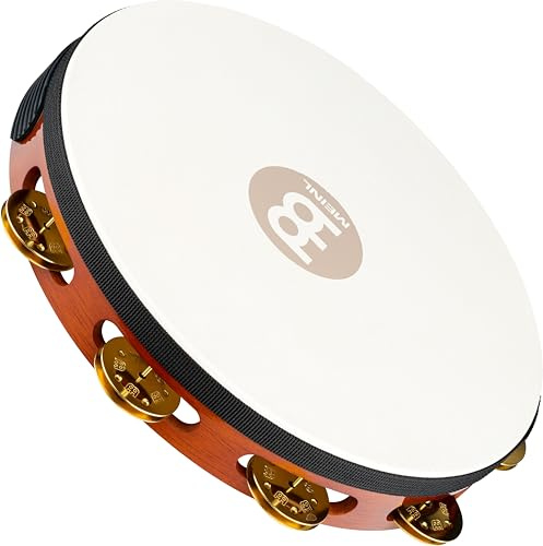 Meinl Percussion Traditional Headed Tambourine - Mit Ziegenfell - Durchmesser 10 Zoll - Siam Eiche / Messing, Antique Brown / Natur (TAH1B-AB) | Tamburin mit 1 Reihe Jingles, Durchmesser 10 Zoll, mit Ziegenfell, Holz und Messing