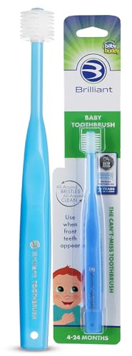 Brilliant Oral Care Baby Toothbrush with Soft Bristles and Round Head, for a Toddler Approved, Easy to Use All-Around Clean Mouth, Ages 0-2 Years, Blue, 1 Pack