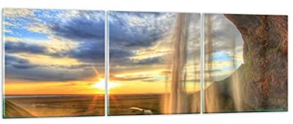 Wandbilder Dekoration Wohnzimmer Wasserfall Natur Park Sonne Mehrteilige Bilder auf Glas 150x50cm Glasbild Schlafzimmer Küche Set 3 teilige Wand Kunstdruck Art Groß XXL Wanddeko Modern GCA150x50-2716