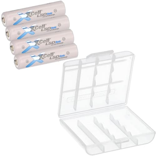 Lot de 4 piles AAA LSD Basic NI-Mh 1,2 V 800 mAh + boîtier de batterie à faible dégagement automatique dernière génération de micro batteries (4 piles AAA + boîte)