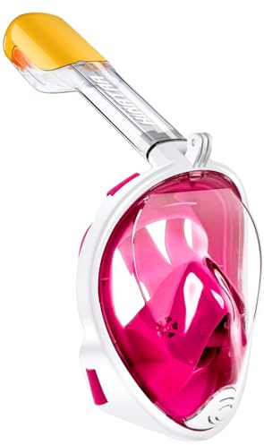 HINATAA Máscara de Buceo, 180°Panorámica Máscara de Snorkel de Cara, Anti-vaho Anti-Fuga,con Tapones con Tapones para los oídos Impermeables,GoPro Mount Easy Breathe para Adultos,Niños (Rosa, L/XL)