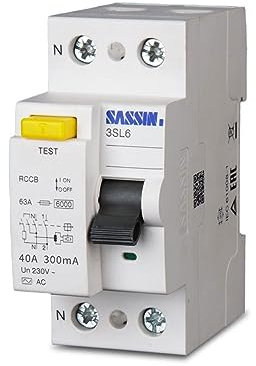 Differenziale 300ma 40a, SASSIN interruttore differenziale 300mA 2P 40A, 1P+N, 230V/380V, Facile da installare e svolge bene la propria funzione, Certificati CE, CB e TÜV, IEC 61008-1