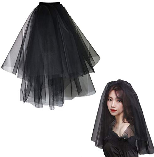 Halloween Schwarzer Braut Hochzeits Schleier Frauen Hochzeits Zubehör Party Dekoration Gothic Hexen Kostüm für Karneval Fasching Cosplay