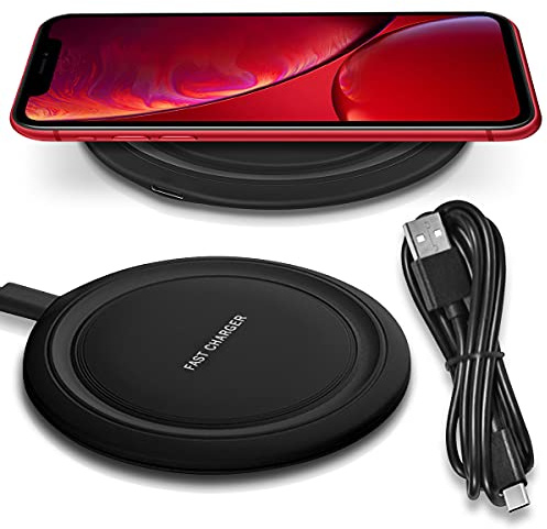 QI Wireless Schnell Ladegerät kompatibel mit Apple iPhone SE 2022 2020 Induktiver Charger 15W Universal Schnellladestation Kabellos, Farbe:Schwarz