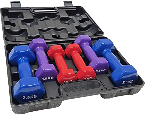 Chase Fitness 10kg Dumbbell Set Vinyl Coated Weights with Case – Home Gym Equipment for Women & Men – Hand Weights for Strength Training, Aerobics & Fitness Workout – Non-Slip Grip