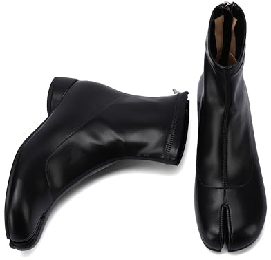 Cuctos Tabi Boots Split Toe Stivaletti per le Donne Giapponesi Ninja Scarpe Tacco Basso Tacco Blocco Stivaletti Stivali in Pelle Artificiale, nero, 43 EU