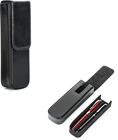 Hiram Federmäppchen, pflanzlich gegerbtes Leder, Aufbewahrungsbox für Füllfederhalter mit verstecktem Magnetverschluss, Schwarz , For 2 Pens, Modern