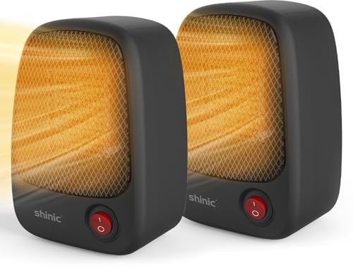 shinic Small Space Heater, 500W Portable Electric PTC Ceramic Heater with Fast Heating, Overheat Protection, Safe and Quiet Personal Heater for Indoor Use, Desk Home Office Bedroom,Black,2 Pack