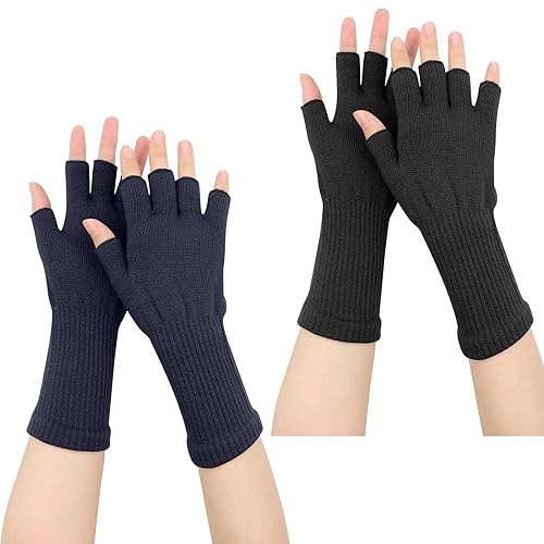 Scettar 2 Paires Mitaine Bras Longs, Femme Gants sans Doigts, Manchettes sans Doigts pour Dames, Mitaines Demi Doigts d’Hiver, Longues Poignets Gants, Gants Tricotés Gants Chauds d'Hiver Automne…