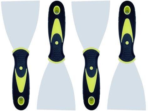 XINGSUI Grattoir à papier peint-4 Pièces Spatules en Acier Inoxydable,Couteau à Enduire avec manche en bois,pour cloisons sèches,cuisson,masticage,ragréage(3 Pouce)