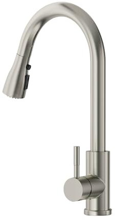 Wasserhahn Küche, SEMANEY Hochdruck Küchenarmatur mit 3 Funktionen Brause Ausziehbar, Hohe Bogen Armatur Küche, 360° Drehbar Mischbatterie Küche Ausziehbar, Spültischarmatur aus Edelstahl, Gebürstet