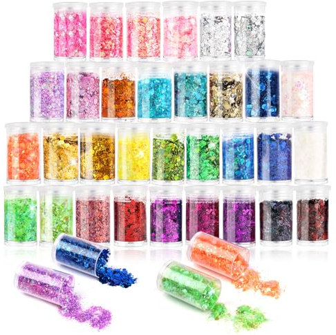 MXTIMWAN 32 Farben Glitzerpulver Set,Festival Glitzer Gesicht,Glitzer Make Up Pailletten,Kosmetik Make up Glitter, fur Dekoration,Haare,Schminke,Nagelkunst,Party