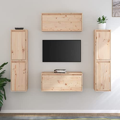 OHOOWOO Mobili Porta TV 6 pz in Legno Massello di Pino,Libreria sospesa in legno massello di pino per soggiorno e camera da letto Set da 6