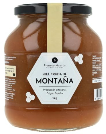 PLANETA HUERTO | Miel Cruda de Montaña 1 Kg - 100% Natural y Pura - Miel Cruda Sin Filtrar ni Pasteurizar, Producción Artesanal en España con Polinización Silvestre de Fabáceas