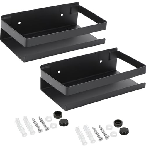 Lallisa 2 Stück Wandregale aus Edelstahl (Schwarz, 20 cm) – Duschregale für Bad und Dusche, schwimmendes Design zur Wandmontage, Aufbewahrungskorb-Organizer für Badezimmer, Küche und Wohnzimmer