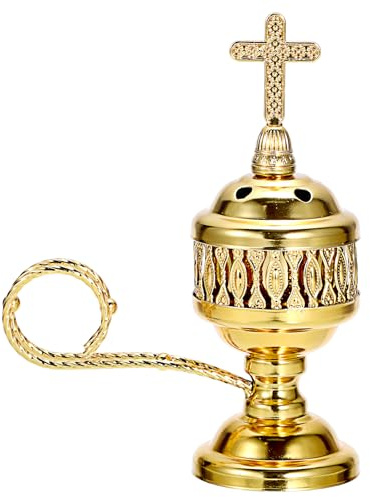 Brûleur d'encens en métal, brûleur d'encens au Charbon Bois Support Porte-encens avec Couvercle pour Yoga, Spa, aromathérapie (Or)