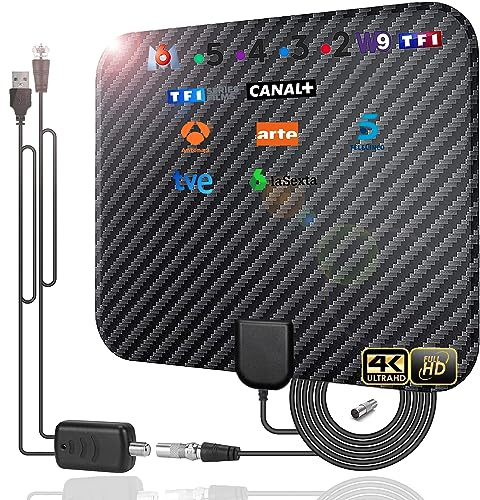 Antenna TV Interna, 36DBI 200 km Antenna DVB-T DVB-T2 con Amplificatore Segnale Support TV Digitale 4K 1080P UHF VHF FM