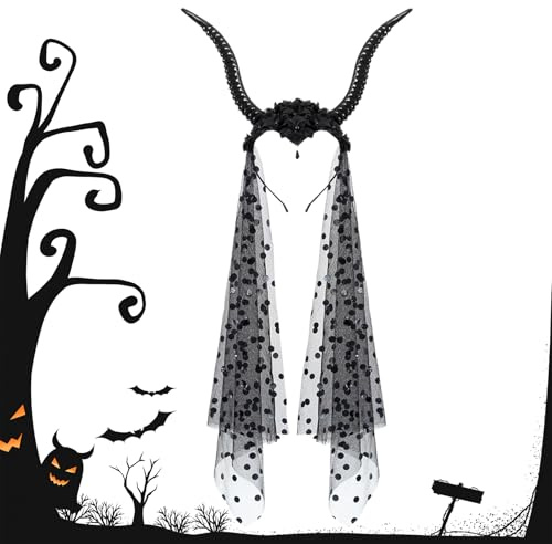 Besreey Halloween-Stirnband | Diadem mit Gothic-Ziegenhörnern mit Schleier | Cosplay-Zubehör, Kostümzubehör für Themenpartys, Karneval, Maskenbälle