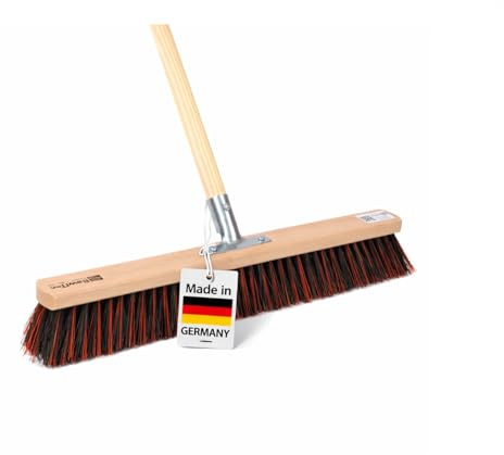 BawiTec Spezialbesen Arenga-Elaston-Borsten-Mix Breite 60cm inkl. stabilem Holzstiel Ø28mm Länge 140cm, Straßenbesen Kehrbesen Besen mit Stiel und Metall-Stielhalterung verschraubt Arengabesen
