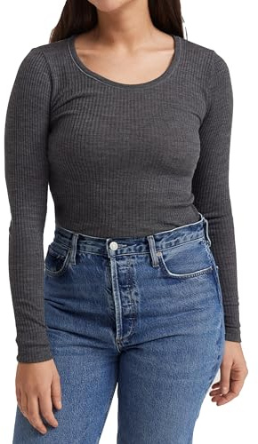 Dilling Damen Langarmshirt Bio-Merinowolle Rippstruktur Baselayer Unterwäsche temperaturregulierend atmungsaktiv