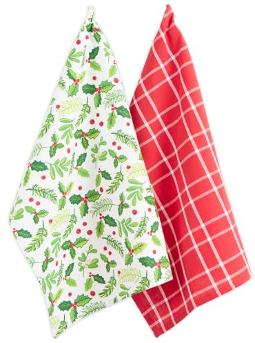 DII Christmas Holiday Dish Towels (Set of 2), Boughs of Holly, 18 x 28