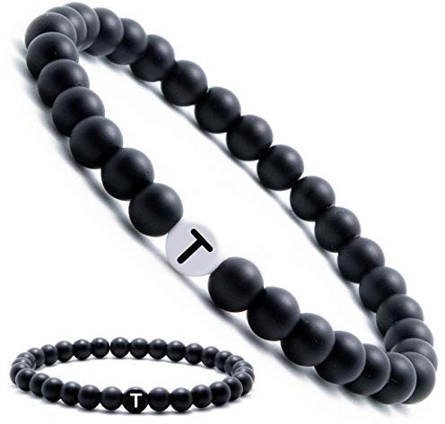 Personliga namnarmband | Partnerarmband med Onyx pärlor | pärlarmband | individuella smycken för män och kvinnor (ytterligare tillgängliga), 16 centimeters, onyx, 16-17 cm