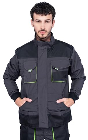 Arbetsjacka Män, Arbetsjackor herr, Skyddsjacka med Många Fickor, Arbetskläder Män Storlekar S–XXXL, Kvalitet, Svart/Grön, XXL
