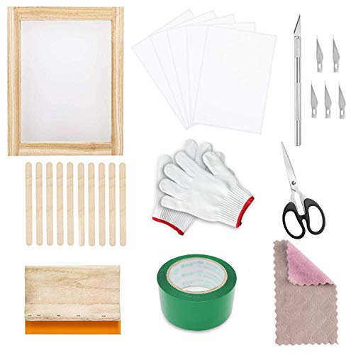 Siebdruck Kit,27 Stück Siebdruck Rahmen Set Inklusive 110 Maschen 43t Siebdruckrahmen,Siebdruck Rakel und Wasserdichte Transparenzfolien (mit Englische Anleitung)