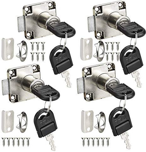 CODIRATO Set di 4 lucchetti per mobili, cassetta delle lettere, con chiavi, in lega di zinco, per armadi, cassetti, scrivania