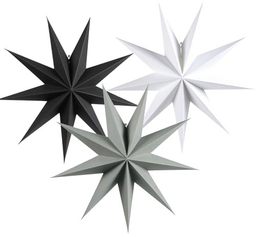 SUNBEAUTY Stella di Natale da appendere bianco nero grigio decorazione 3 pezzi 60 cm 3D stella carta lanterna per matrimonio compleanno camera da letto soffitto Christmas Party Deco