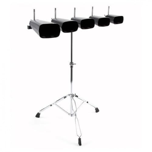 Cowbell 5-Piece Set with Height Adjustable Stand by Gear4music | Set of 5 Cowbells with Height-Adjustable Stand, Ideal for Cuban and Brazilian Music, Sizes 4-9 Inches Included