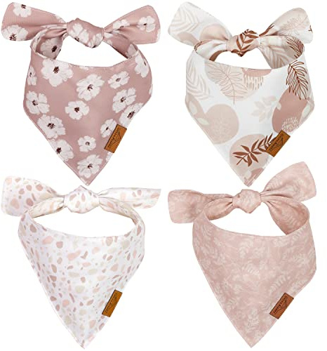 Remy+Roo Dog Bandanas - 4 Pack | Shannon Set | Premium Durable Fabric | Unique Shape | Adjustable Fit | Multiple Sizes Offered (Large), Pink, White, Cream, Tan, Beige, Blush, Mauve