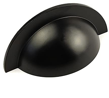 French Furniture Fittings Set of 6 Kitchen Cup Handles in Matt Black Finish, Half Round semi Circle Shell Pull Handles for Kitchen Drawers cc Size 64mm, by FFF.