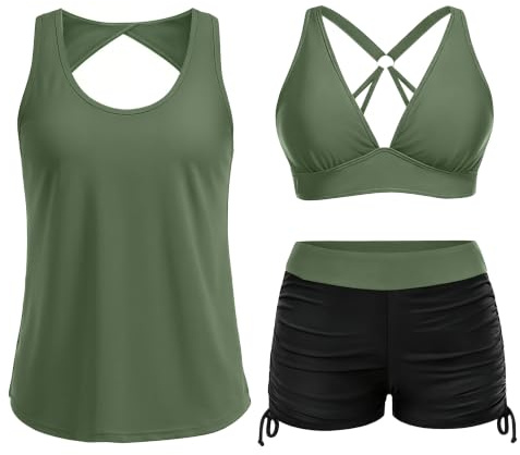 Yonique Tankini-Badeanzug für Damen, Schwimm-Tank-Top-BH mit Boyshorts, 3-teilig