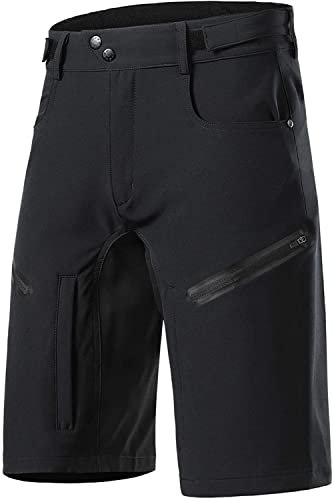 FASCINATDECO Fahrradhose Herren Kurz Schnelltrocknende Leichte Radhose Herren Kurz Radlerhose ohne Polster MTB Fahrradshorts mit 5 Reißverschlusstaschen (Schwarz,XL)