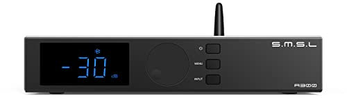 SMSL a300 - Amplificatore di potenza digitale BTL, ad alta risoluzione, Bluetooth 5.0, con telecomando da 165 W x 2 (4 Ω), 85 W x 2 (8 Ω), per altoparlanti passivi e bassi attivi (nero)