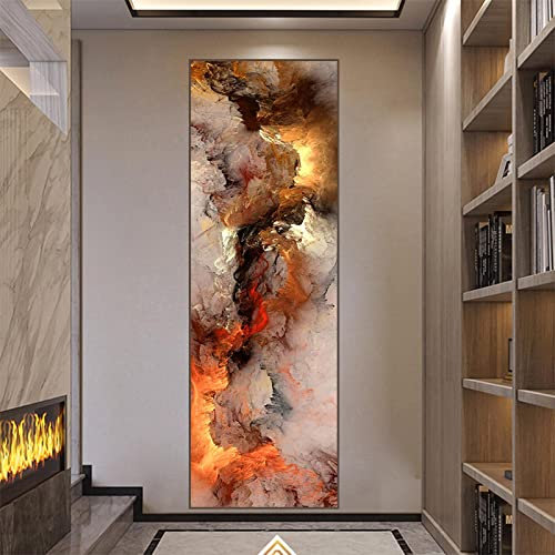Xinmei Art Abstrakte Wolke Nebel Goldene Landschaft Poster und Drucke Fantasie Wandkunst Leinwand Malerei Nordische Bilder Wohnzimmer Dekor 60x185cm(24x73in) mit Rahmen