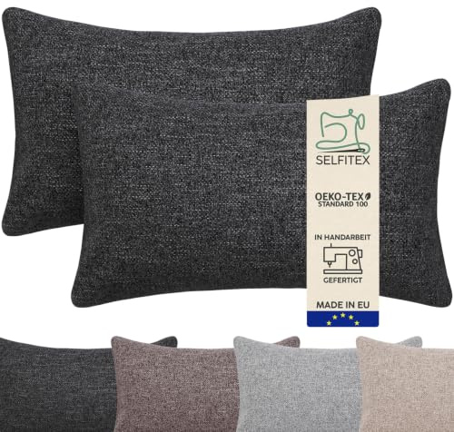 Selfitex 2er Set 30x50 cm, Sofakissen mit Füllung und Bezug, Dekokissen, Kopfkissen mit weicher Kissenfüllung, stilvolle Kissen Deko, robuster Polsterstoff, hochwertiges Couch Kissen (Anthrazit)
